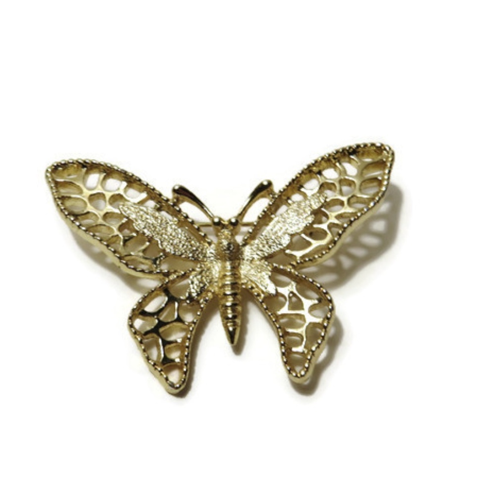 VTG Sarah Coventry Gold-Tone Butterfly Brooch 2.5"